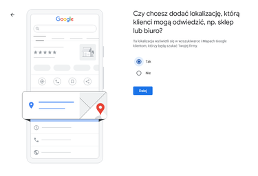 Dodanie lokalizacji w wizytówce Google