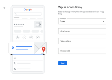 Dodanie adresu w wizytówce Google