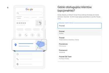 Dodawanie obszaru działania w wizytówce Google