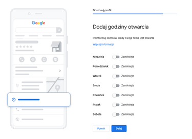 Dodawanie godzin otwarcia firmy w wizytówce Google