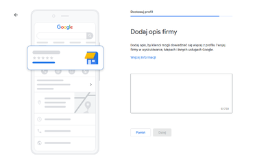 Dodawanie opisu firmy w wizytówce Google