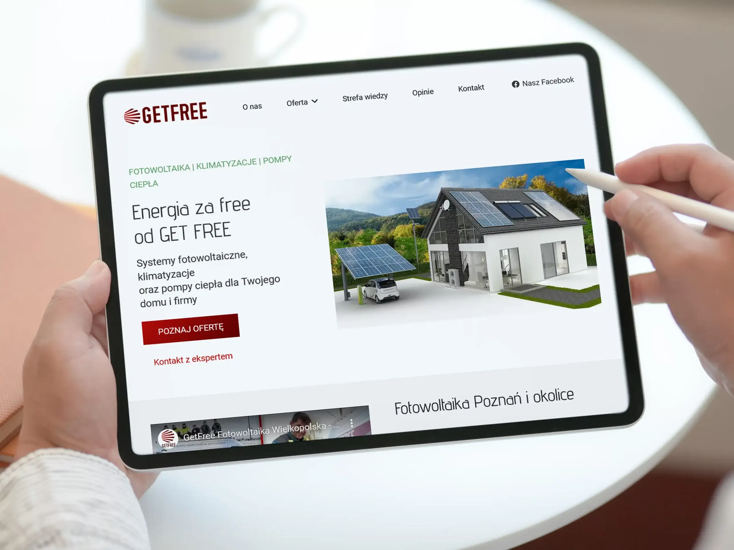 Strona internetowa GETFREE - wersja na tablecie